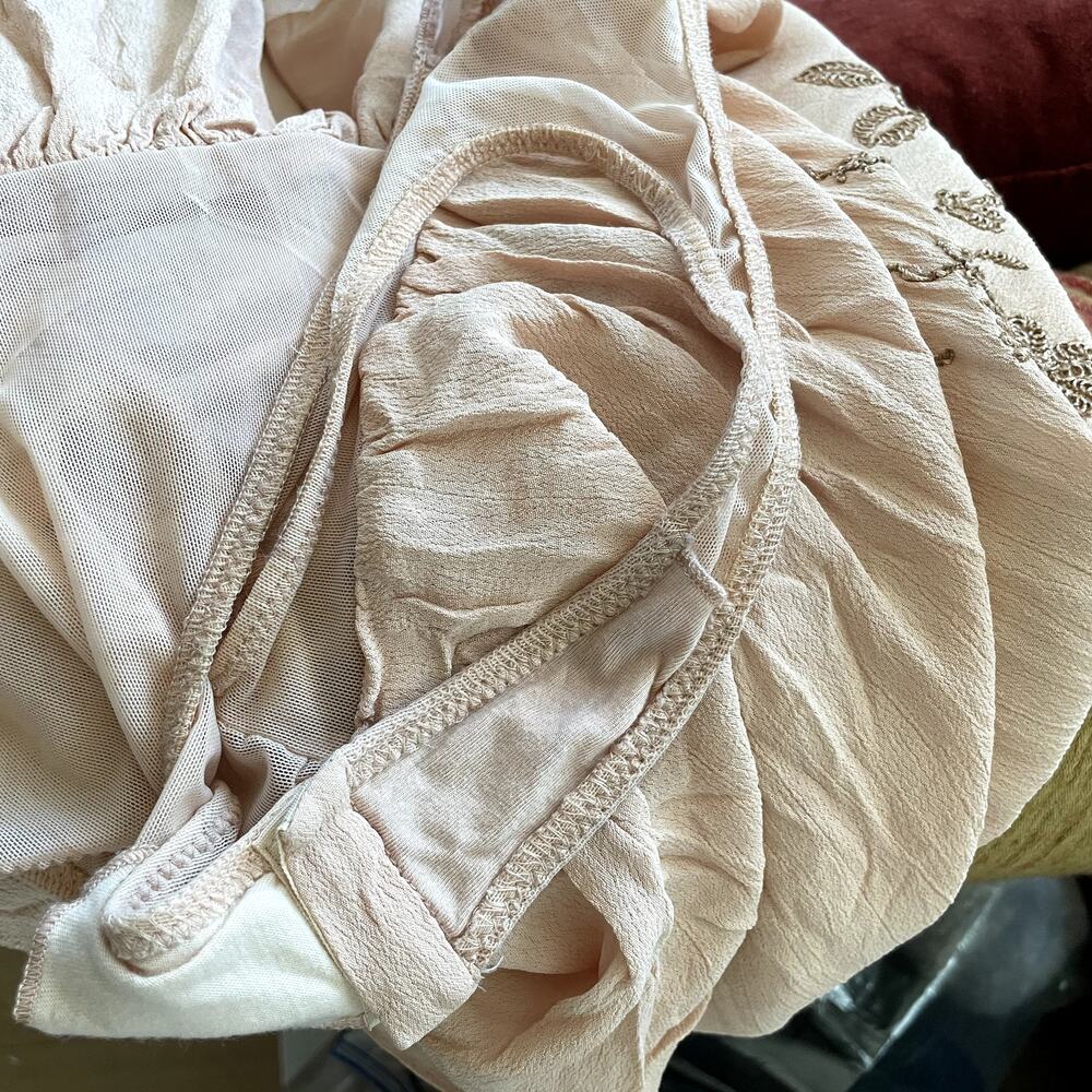 Free People Pretty in Peach Summer Lover Beaded Embroidery Wrap Bodysuit Small - Picture 12 of 14
